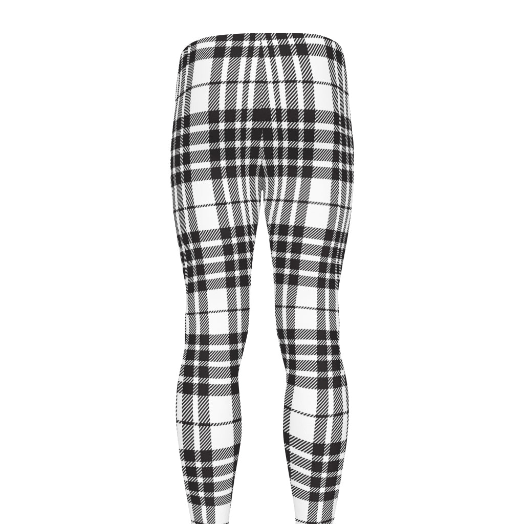 White And Black Border Tartan Print Men's leggings