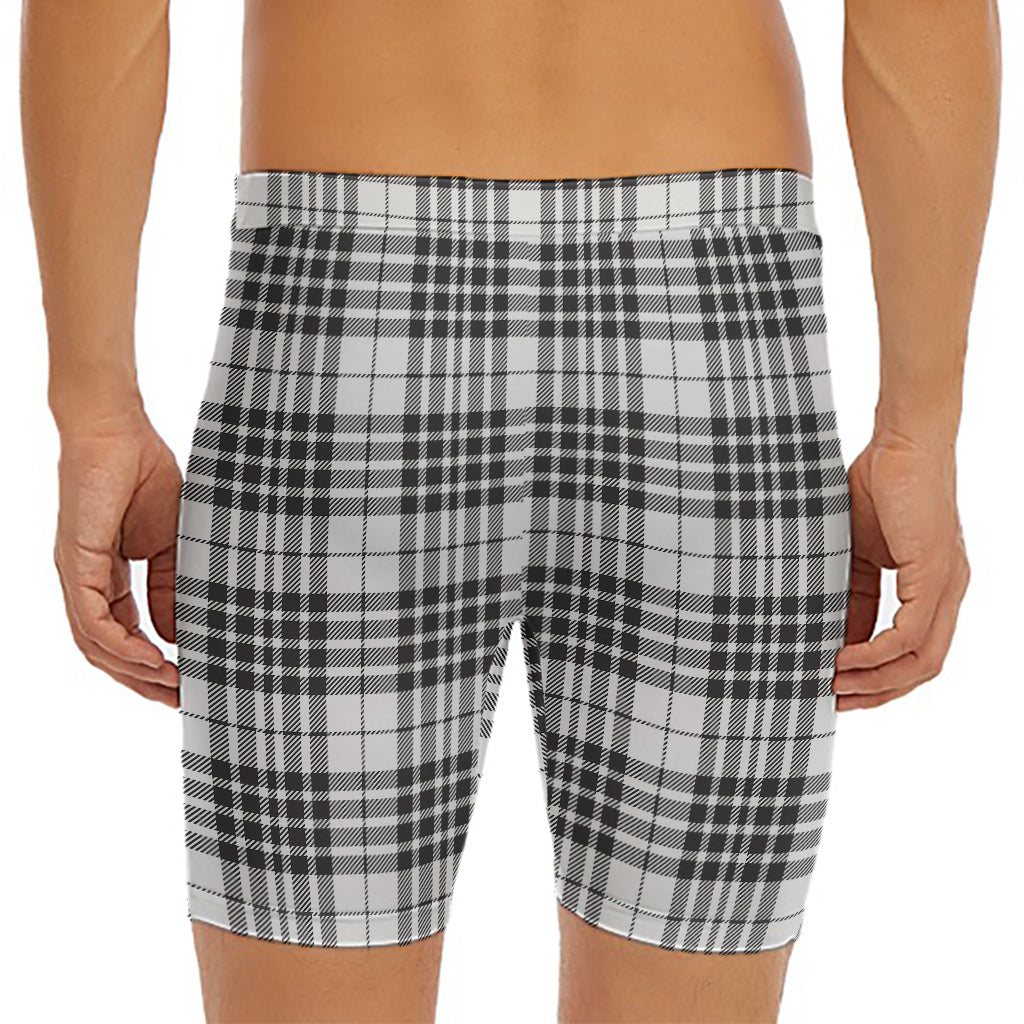 White And Black Border Tartan Print Men's Long Boxer Briefs