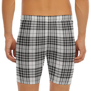 White And Black Border Tartan Print Men's Long Boxer Briefs