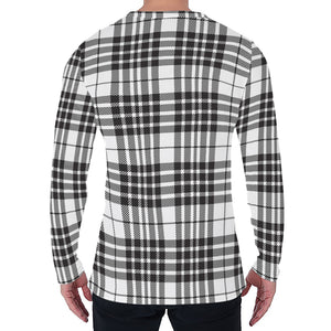 White And Black Border Tartan Print Men's Long Sleeve T-Shirt