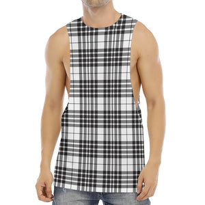 White And Black Border Tartan Print Men's Muscle Tank Top