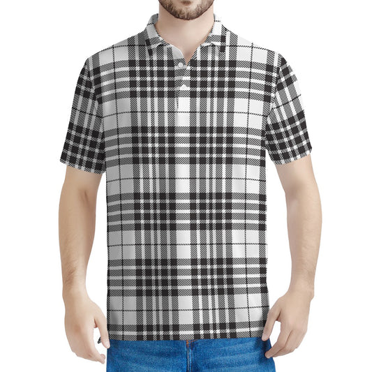 White And Black Border Tartan Print Men's Polo Shirt