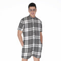 White And Black Border Tartan Print Men's Romper