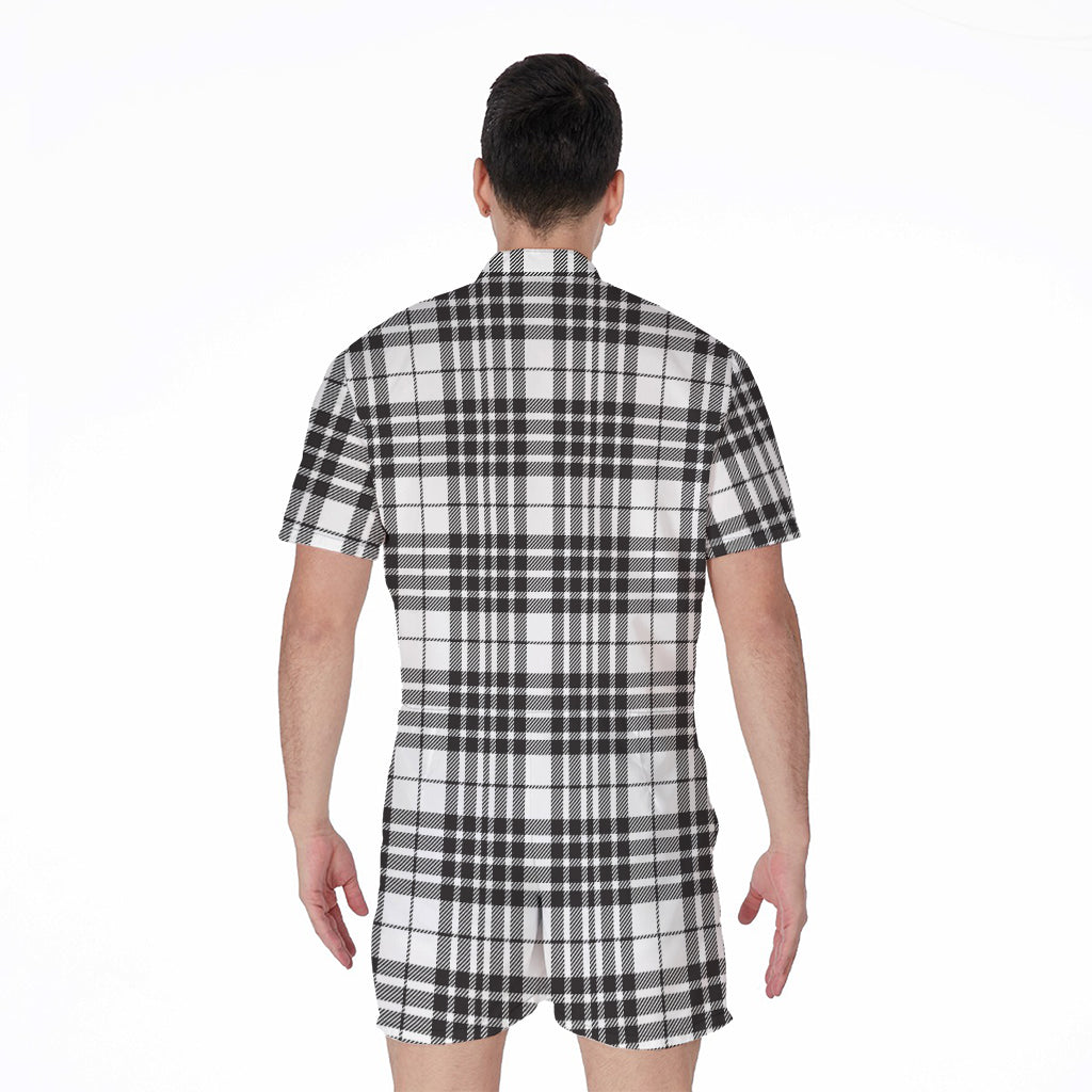 White And Black Border Tartan Print Men's Rompers