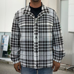 White And Black Border Tartan Print Men's Shirt Jacket