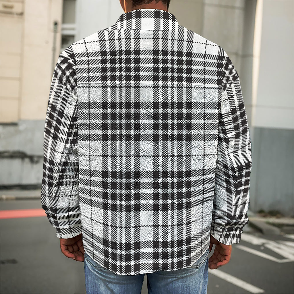 White And Black Border Tartan Print Men's Shirt Jacket