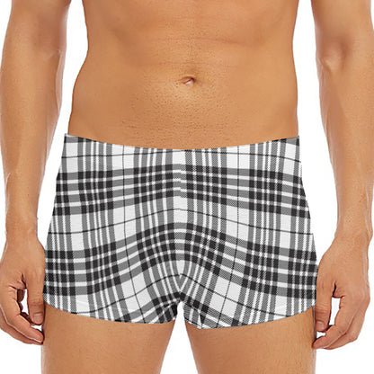 White And Black Border Tartan Print Men's Short Boxer Briefs