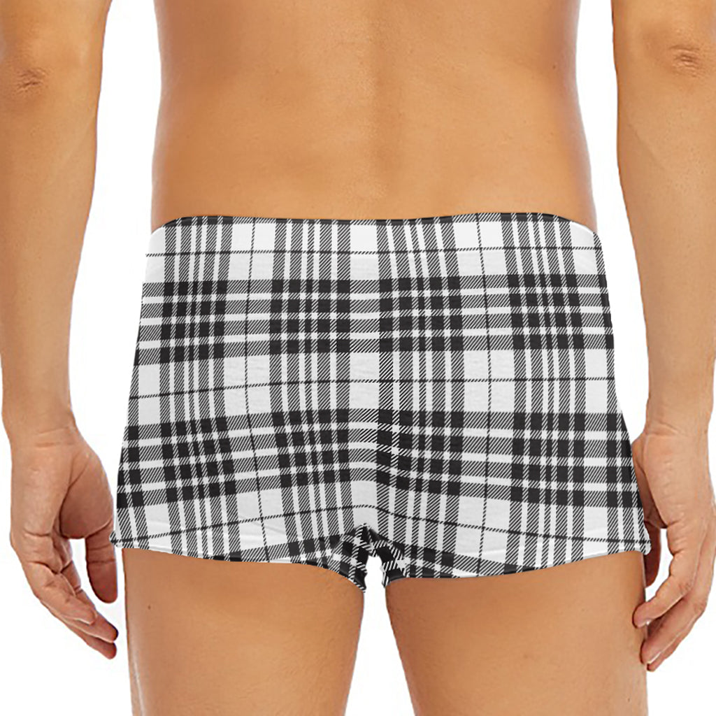 White And Black Border Tartan Print Men's Short Boxer Briefs