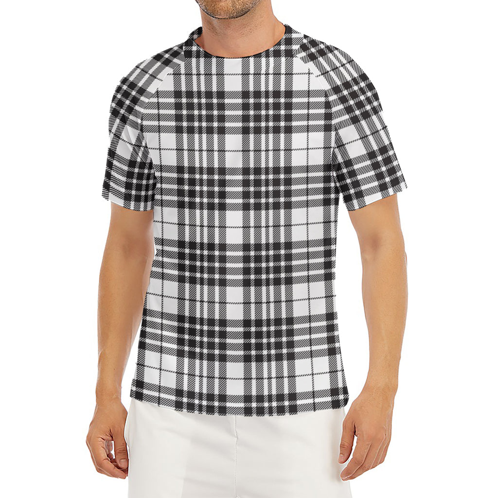 White And Black Border Tartan Print Men's Short Sleeve Rash Guard