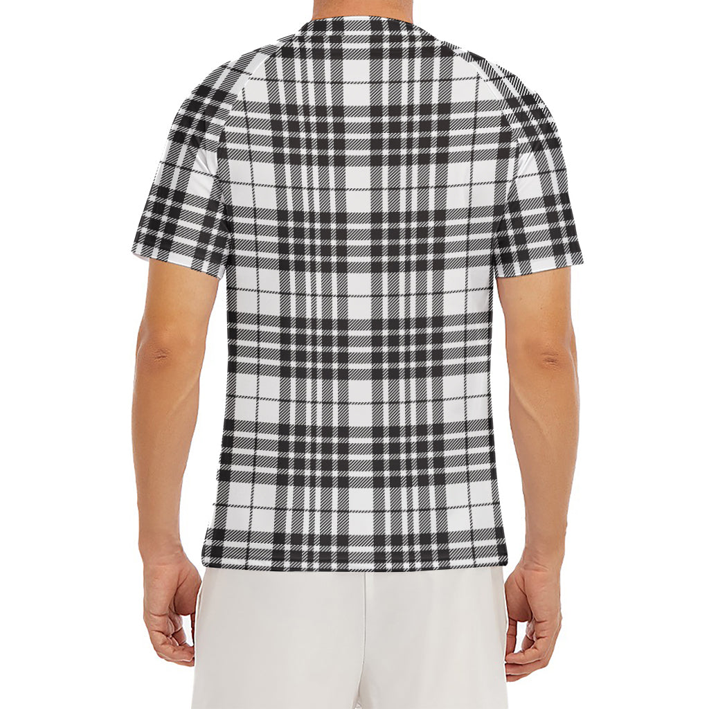 White And Black Border Tartan Print Men's Short Sleeve Rash Guard