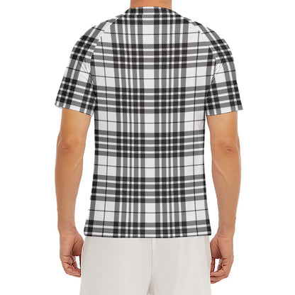 White And Black Border Tartan Print Men's Short Sleeve Rash Guard