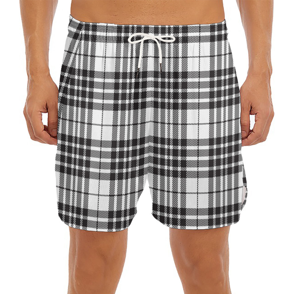 White And Black Border Tartan Print Men's Split Running Shorts