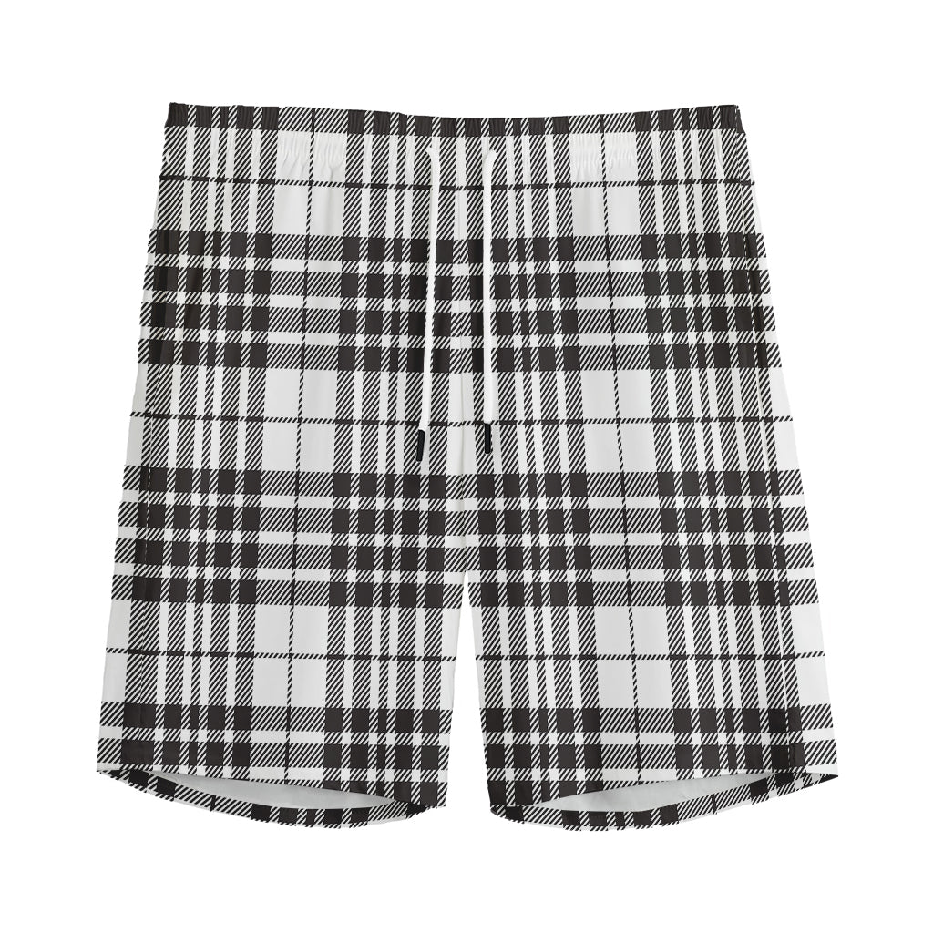 White And Black Border Tartan Print Men's Sports Shorts