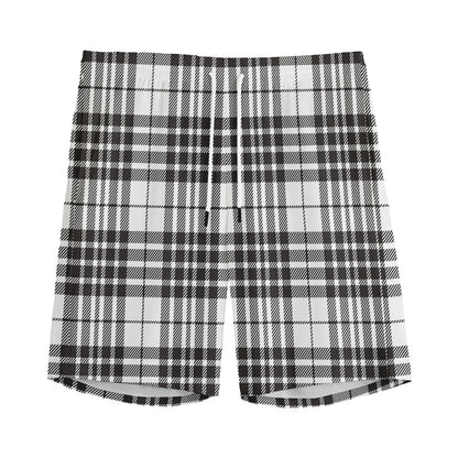 White And Black Border Tartan Print Men's Sports Shorts