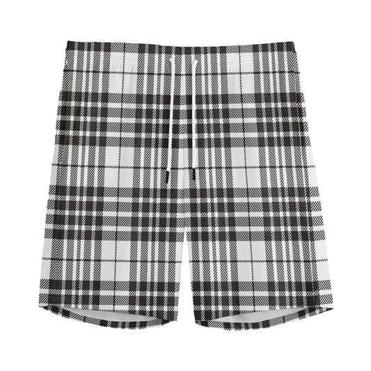 White And Black Border Tartan Print Men's Sports Shorts