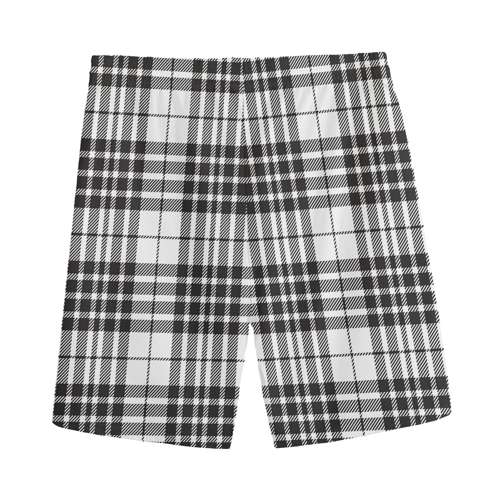 White And Black Border Tartan Print Men's Sports Shorts