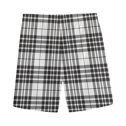 White And Black Border Tartan Print Men's Sports Shorts