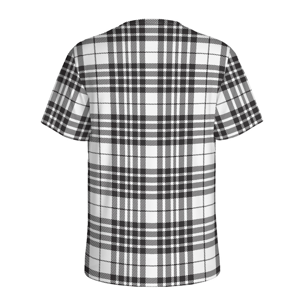 White And Black Border Tartan Print Men's Sports T-Shirt