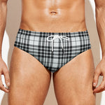 White And Black Border Tartan Print Men's Swim Briefs