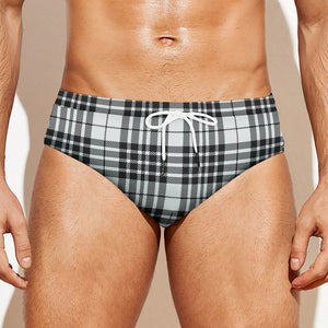 White And Black Border Tartan Print Men's Swim Briefs