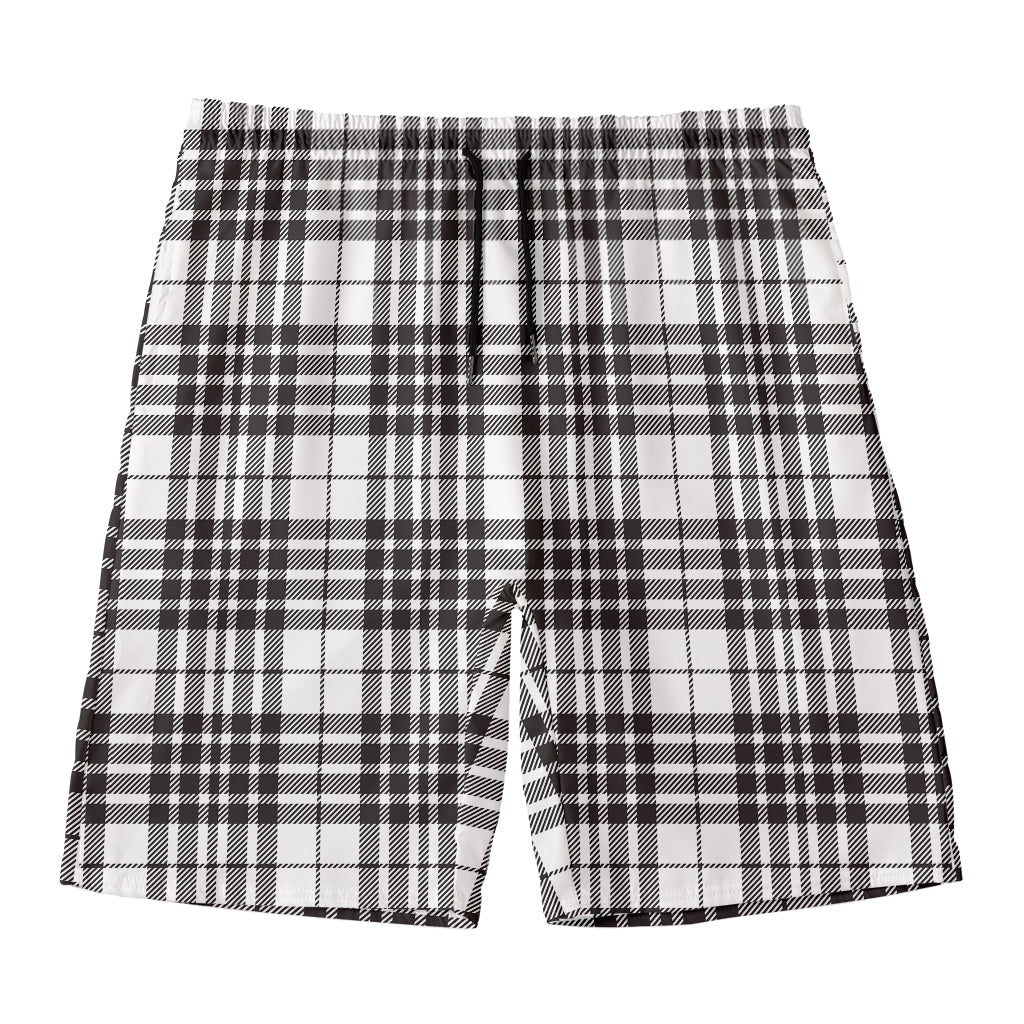 White And Black Border Tartan Print Men's Swim Trunks