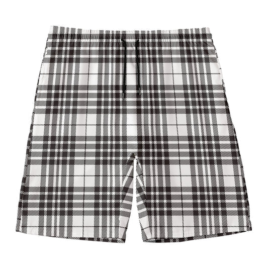 White And Black Border Tartan Print Men's Swim Trunks