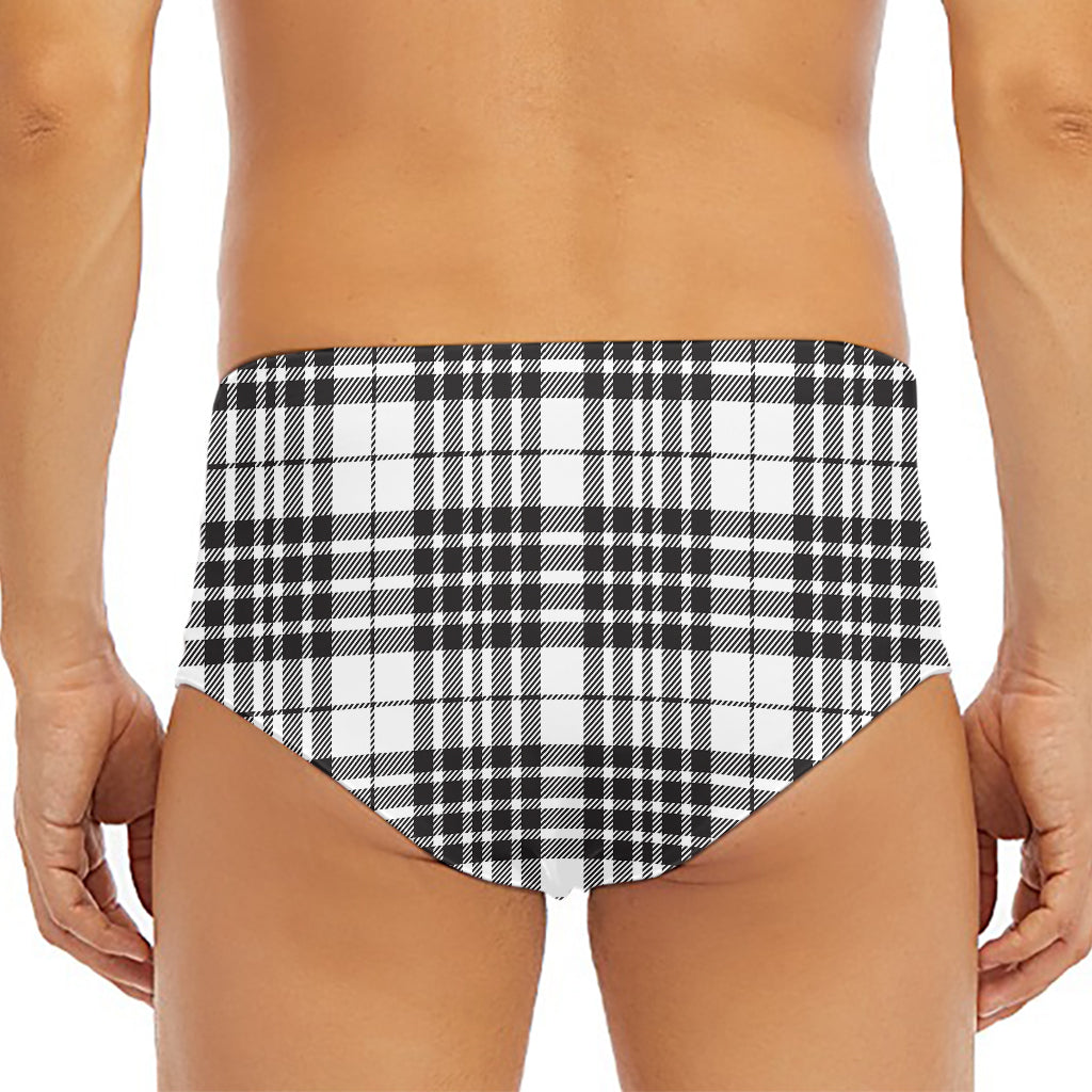 White And Black Border Tartan Print Men's Triangle Swim Briefs