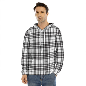 White And Black Border Tartan Print Men's Velvet Pullover Hoodie