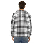 White And Black Border Tartan Print Men's Velvet Pullover Hoodie