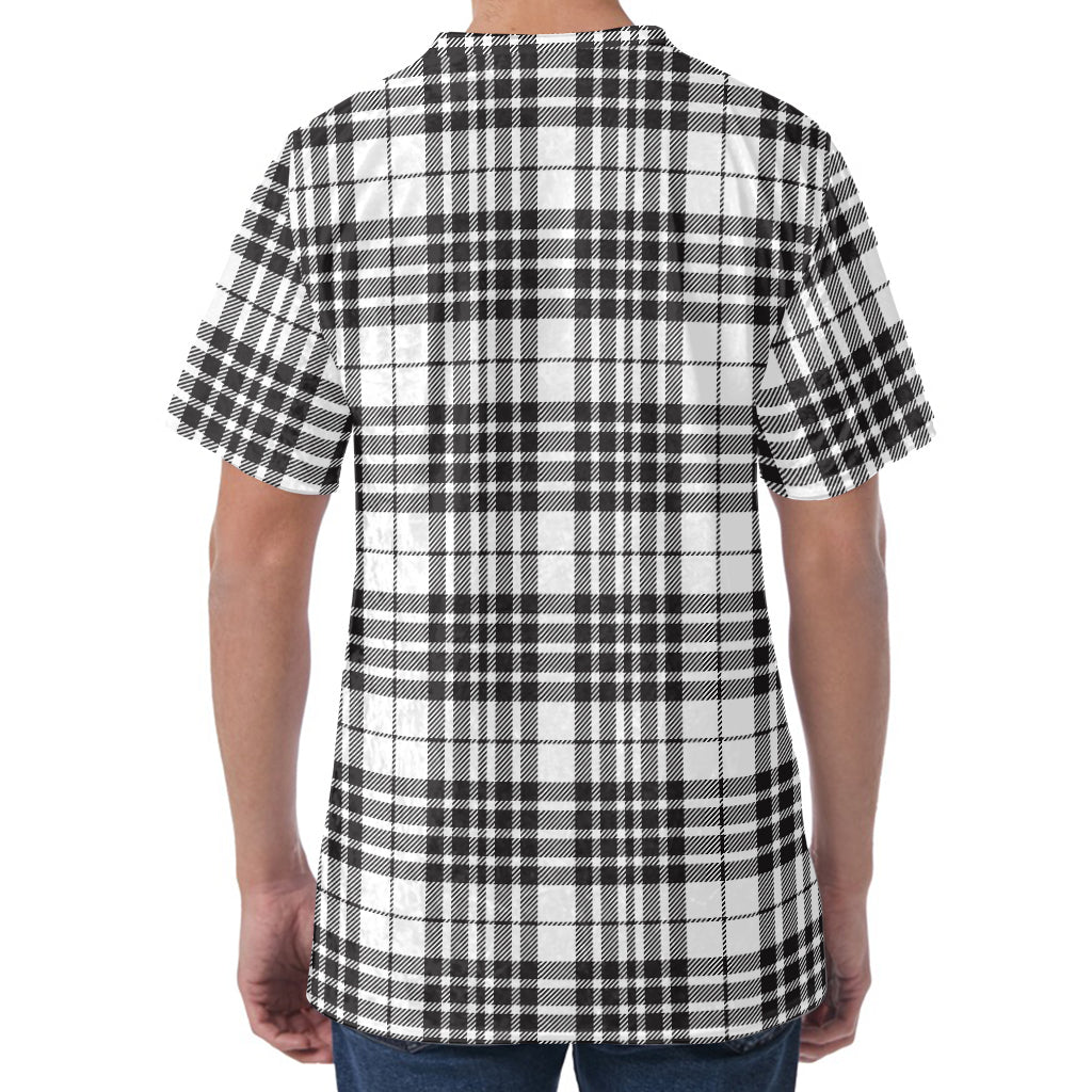 White And Black Border Tartan Print Men's Velvet T-Shirt