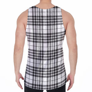 White And Black Border Tartan Print Men's Velvet Tank Top