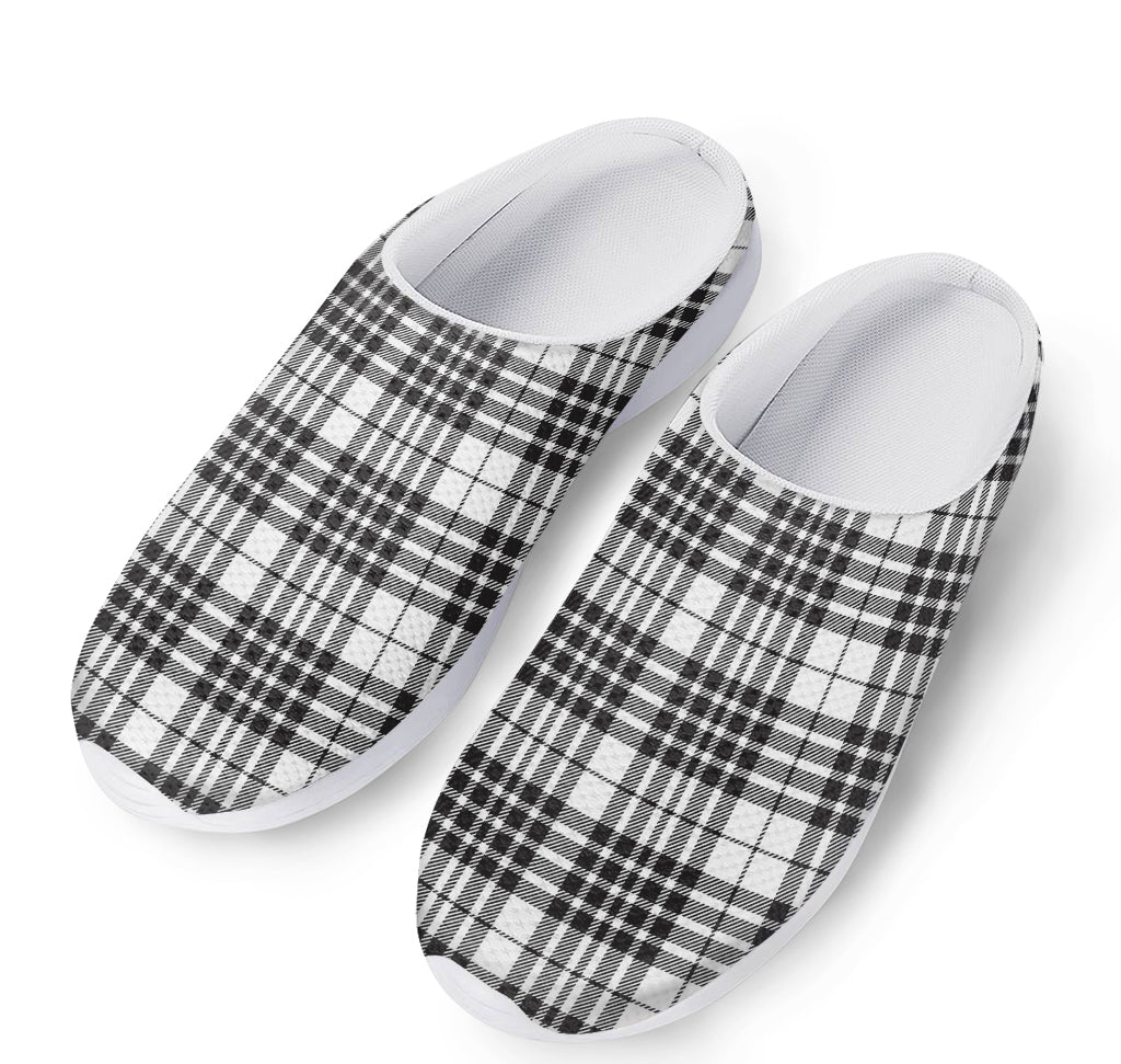 White And Black Border Tartan Print Mesh Casual Shoes