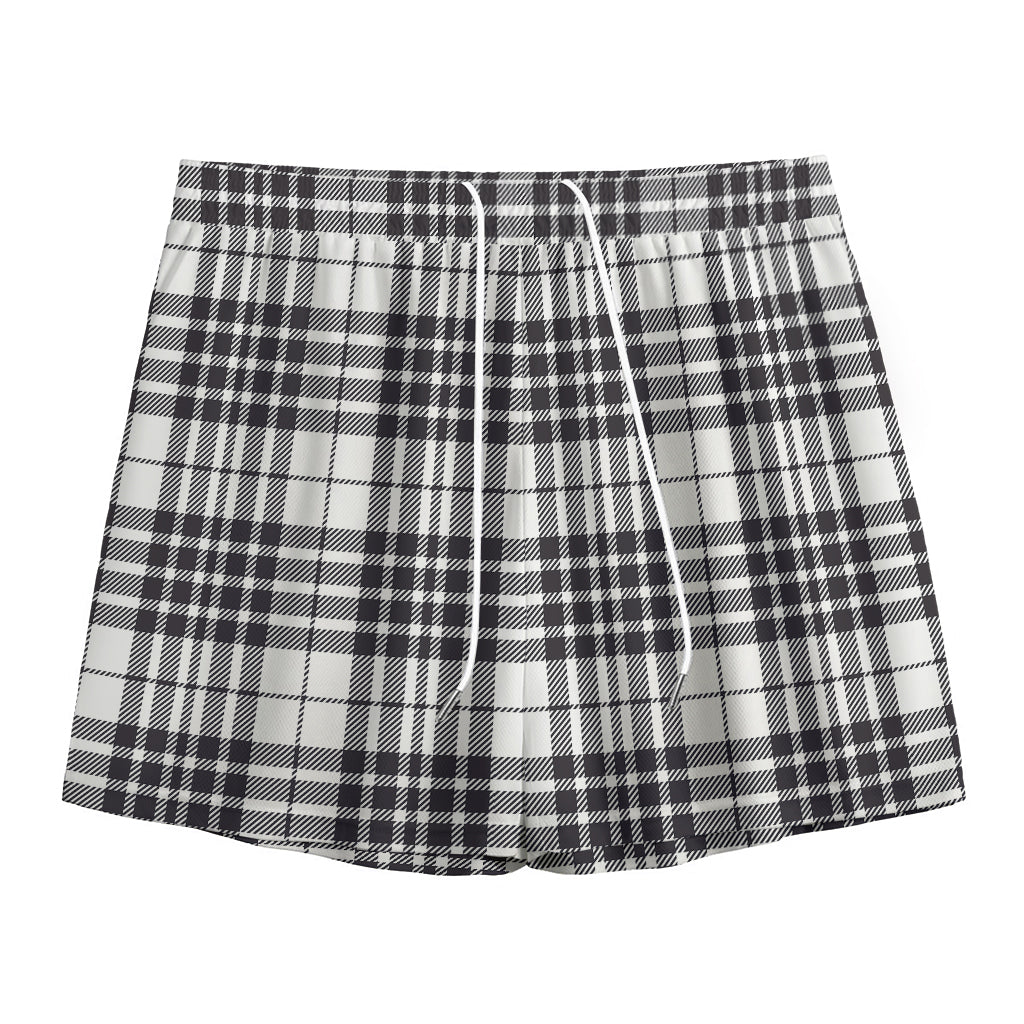 White And Black Border Tartan Print Mesh Shorts