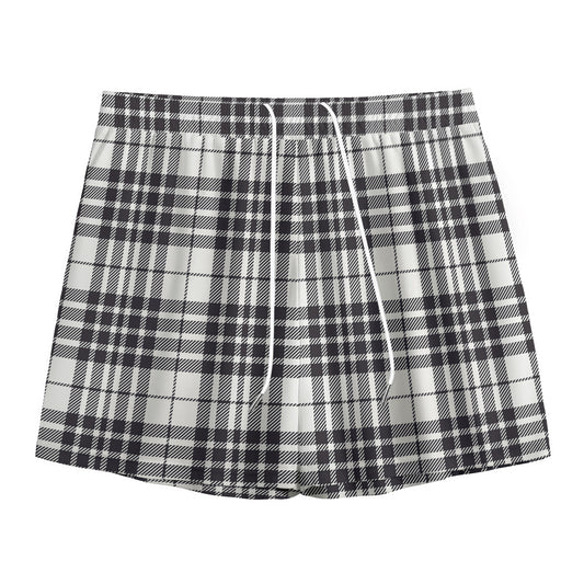 White And Black Border Tartan Print Mesh Shorts