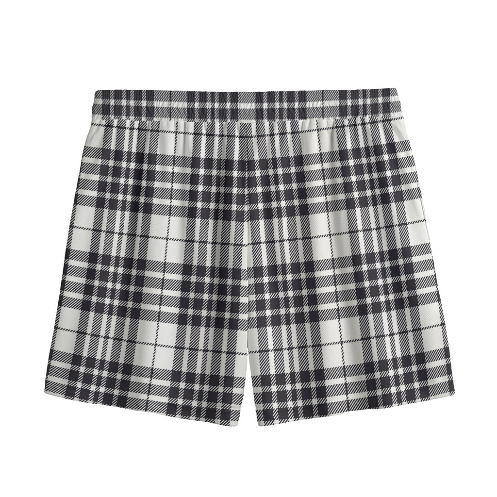 White And Black Border Tartan Print Mesh Shorts
