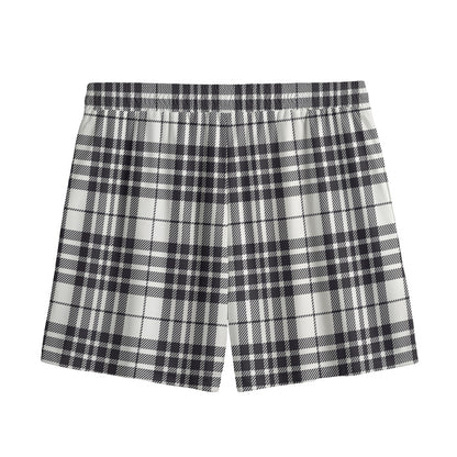 White And Black Border Tartan Print Mesh Shorts