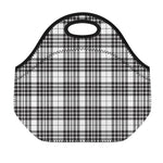 White And Black Border Tartan Print Neoprene Lunch Bag