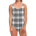 White And Black Border Tartan Print One Piece Swimsuit
