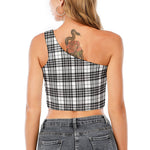 White And Black Border Tartan Print One Shoulder Crop Top