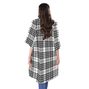 White And Black Border Tartan Print Open Front Beach Cover Up