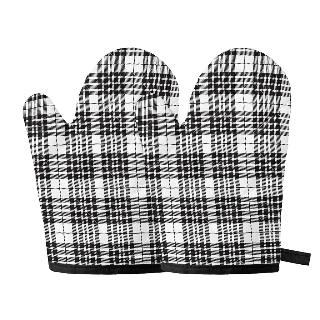 White And Black Border Tartan Print Oven Mitts