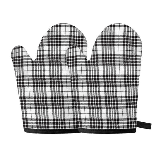 White And Black Border Tartan Print Oven Mitts