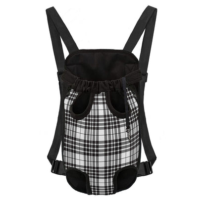 White And Black Border Tartan Print Pet Carrier Backpack