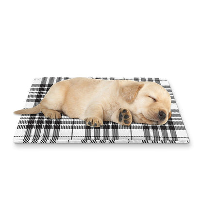 White And Black Border Tartan Print Pet Cooling Mat Cover