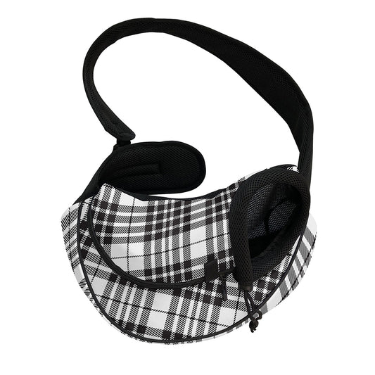 White And Black Border Tartan Print Pet Sling Carrier