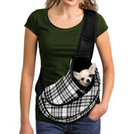 White And Black Border Tartan Print Pet Sling Carrier
