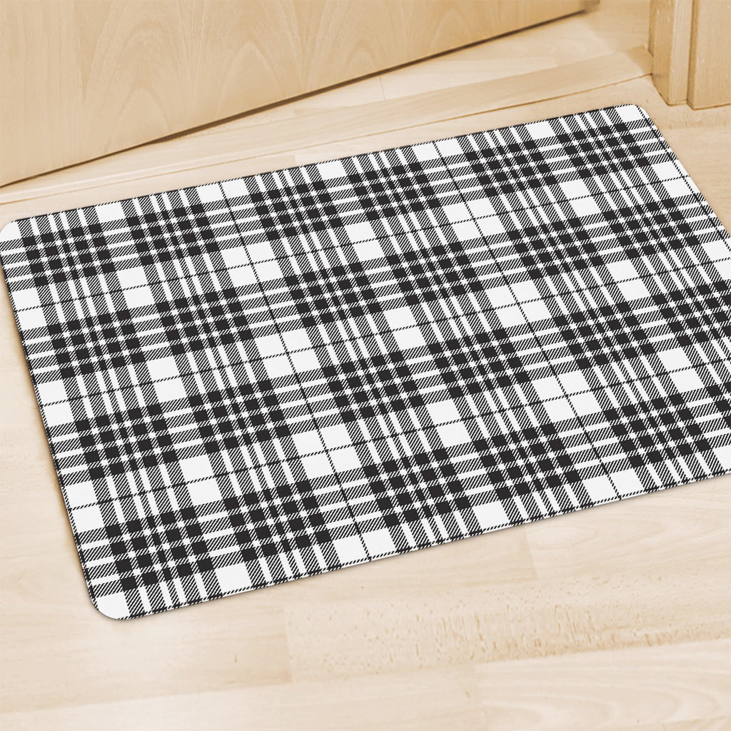 White And Black Border Tartan Print Polyester Doormat