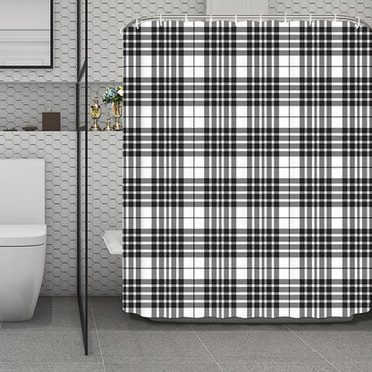 White And Black Border Tartan Print Polyester Shower Curtain
