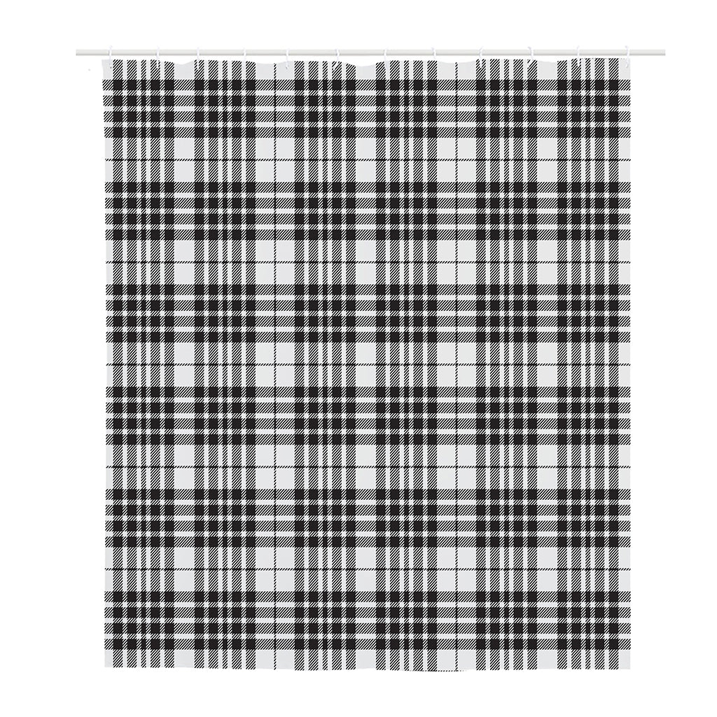 White And Black Border Tartan Print Polyester Shower Curtain