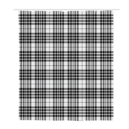 White And Black Border Tartan Print Polyester Shower Curtain
